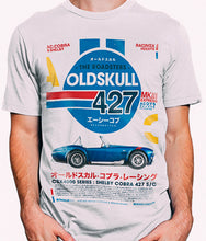 Load image into Gallery viewer, The Vintage Style Old Skull Shirts Shelby Cobra 427 T-Shirt is a throw back to one of the greats. A classic. Where beauty and power meet. The iconic AC Shelby Cobra 427 is one of the most sought after cars in the world. It was produced from 1965-1967. Sporting a 427 cu in FE engine with a single 4 barrel Hollley carburetor this beauty pumped out 427 hp and 480 lb-ft of torque.this is a unique Shelby T-Shirt. Experience the OldSkull Shirts quality. -OldSkull Store USA the best shirt store in North America.